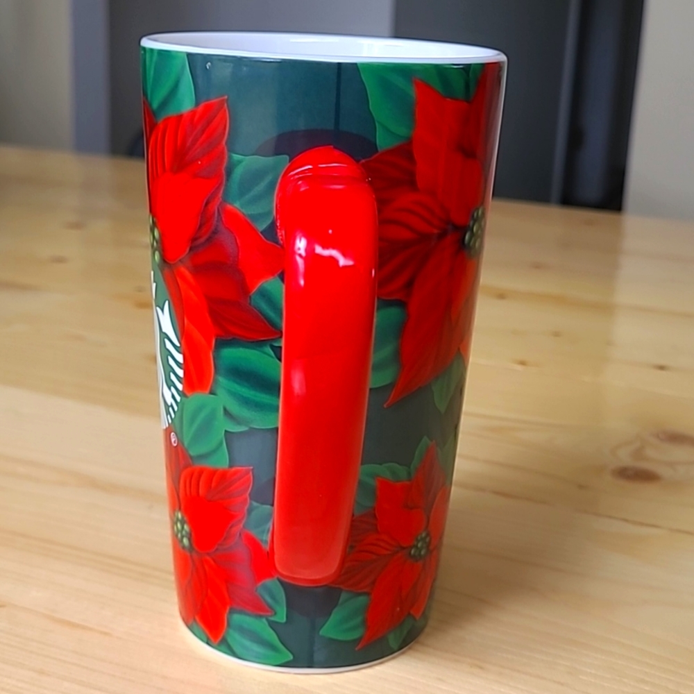 2020 Starbucks Coffee Mug Christmas Holiday Poinsettia Red Green Tall cup 16 oz - Picture 3 of 8